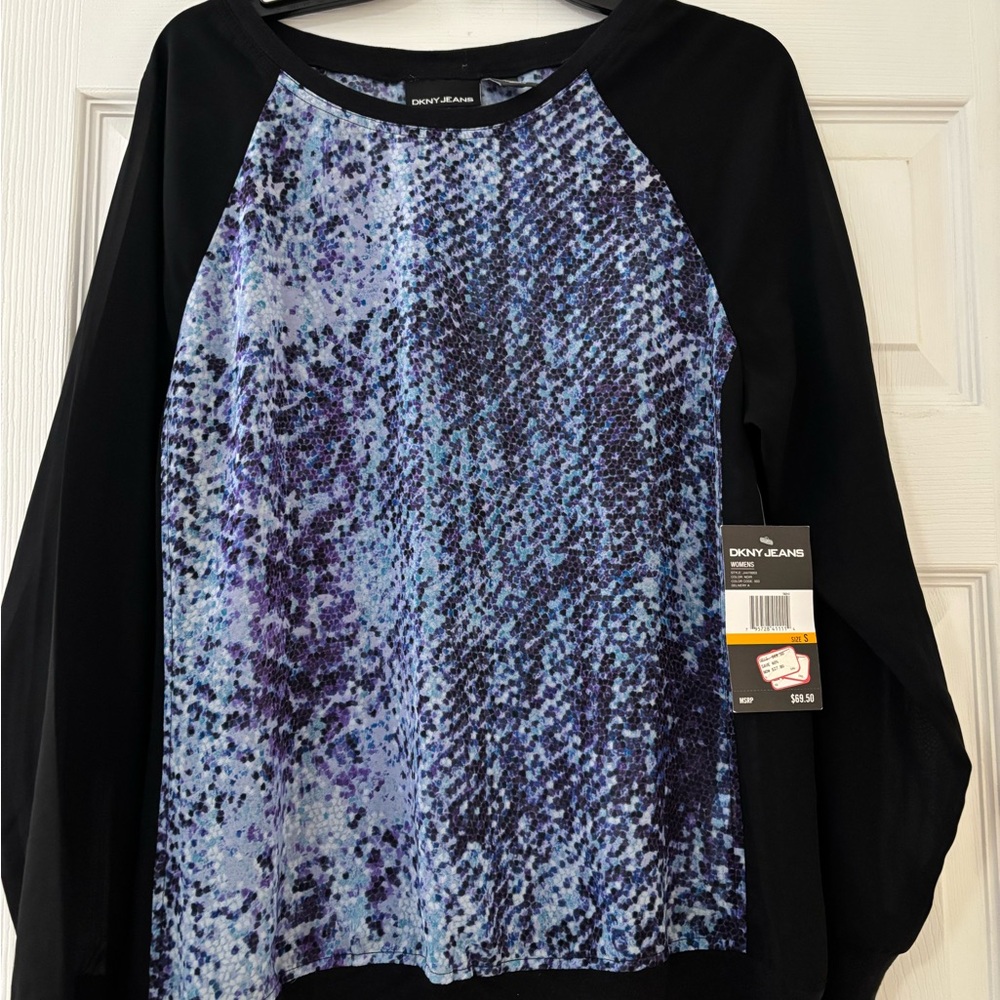 Dkny Women's Black and Blue Top